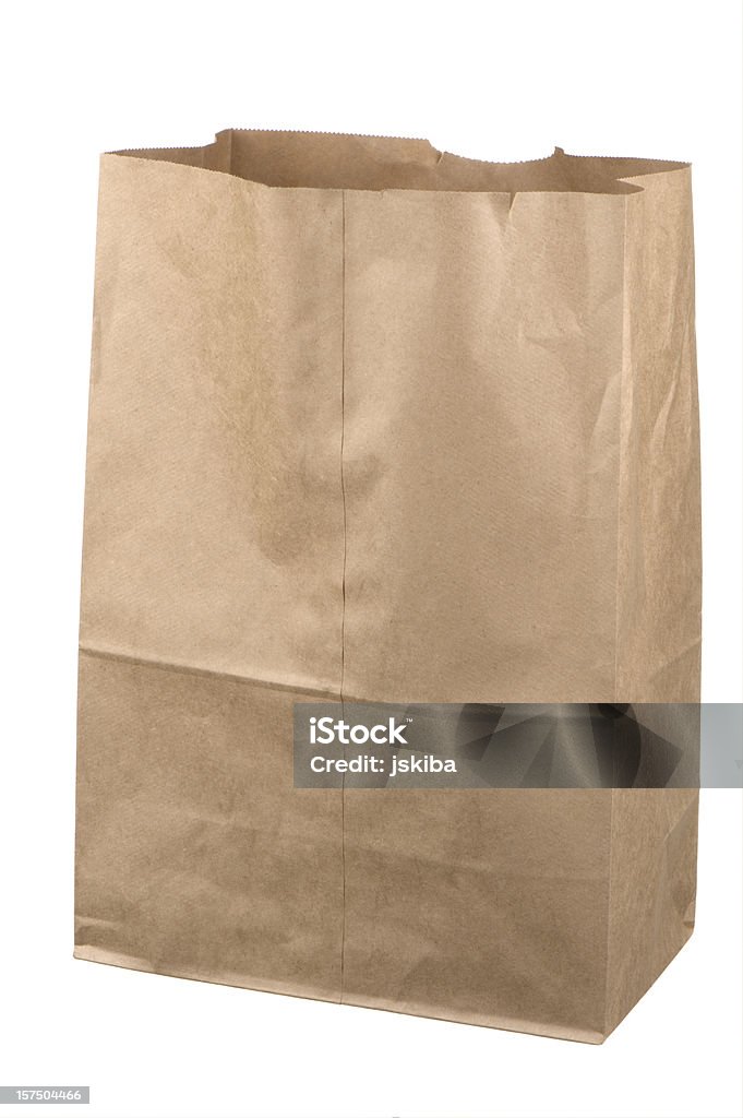 Isoliert leere Braun Lebensmittel-Tasche auf weißem Hintergrund - Lizenzfrei Papiertüte Stock-Foto