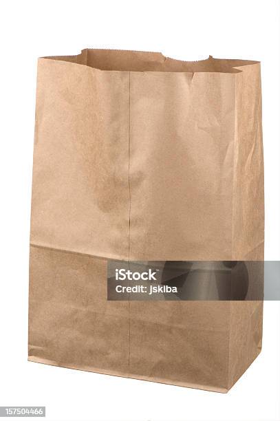 Isoliert Leere Braun Lebensmitteltasche Auf Weißem Hintergrund Stockfoto und mehr Bilder von Papiertüte