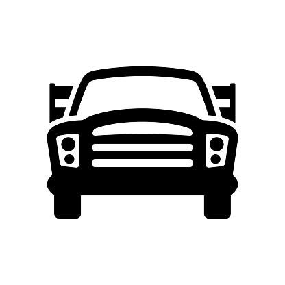Car icon. Pickup truck. Black silhouette. Front view. Vector simple flat graphic illustration. Isolated object on a white background. Isolate.