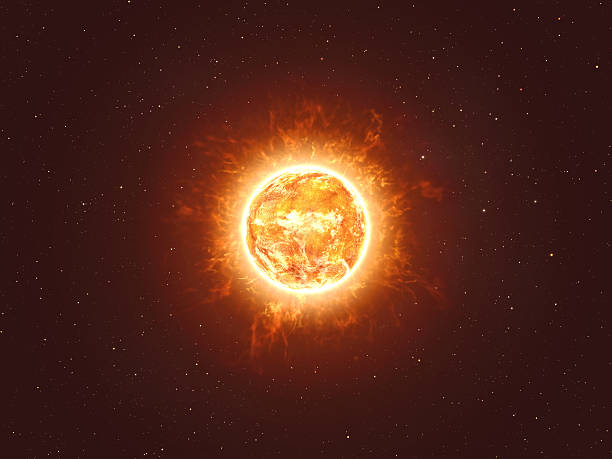 Hot Fiery Sun with Stars HiRes 3D Renderung of a very active sun with a lot of solar flares and stars.  big bang stock pictures, royalty-free photos & images