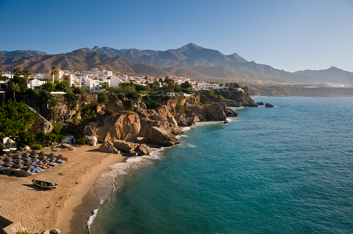 Panoramic view from the beach of Málaga in Spain.