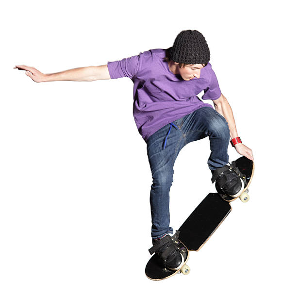 istock Artistic skateboarder caught mid-air, isolated  on white 157504701