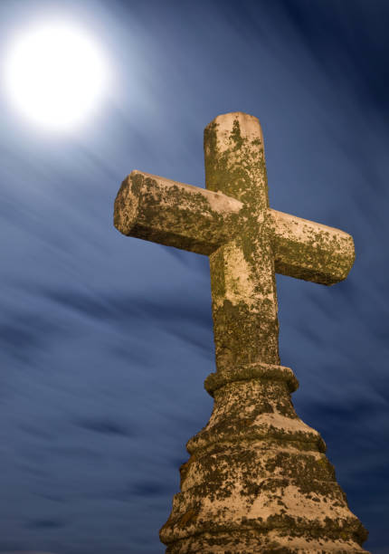 istock Cemetery Cross with Full Moon and Clouds 157504833
