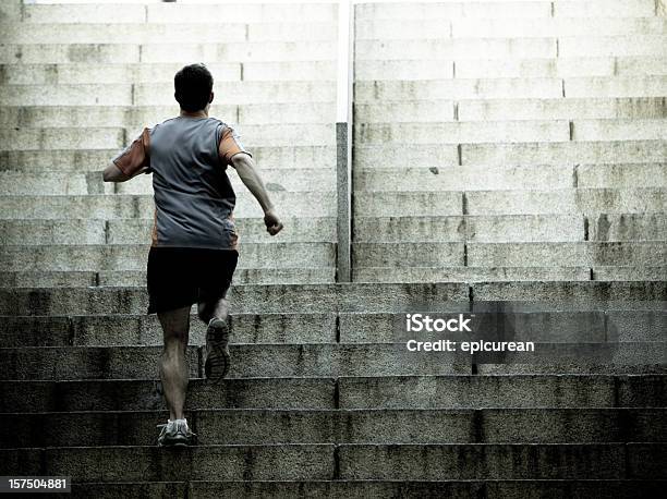 Runner Training On Stair Intervals Stock Photo - Download Image Now - Active Lifestyle, Color Image, Concrete
