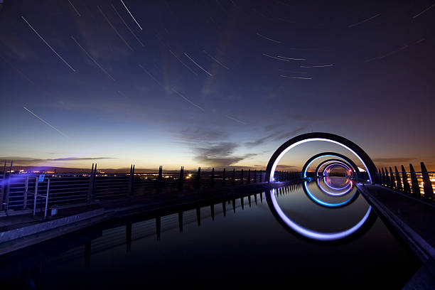 Star Trails at the Falkirk Wheel stock photo