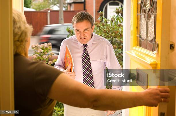 Cold Calling Stock Photo - Download Image Now - White Collar Crime, Door to Door Salesperson, Senior Adult