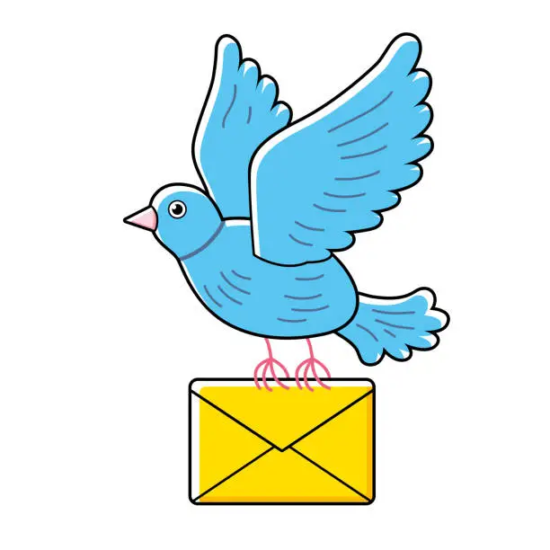 Vector illustration of Blue pigeon bird with an envelope post