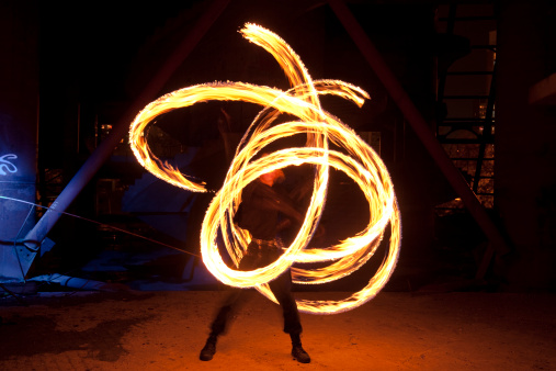 Fire Performer in abandoned building