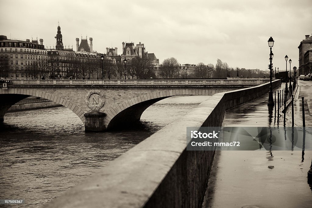 Parigi lungo la Senna, in un giorno di pioggia - Foto stock royalty-free di Bianco e nero