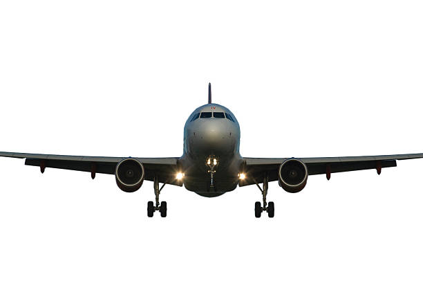 istock jet airplane landing on white background 157505671