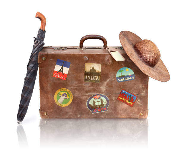istock Old Used Suitcase with Hat and Umbrella 157505676