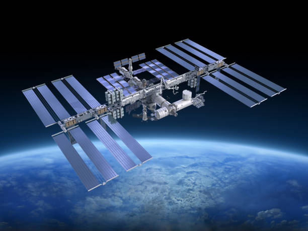 The International Space Station (ISS) is a space station, or a habitable artificial satellite, in low Earth orbit. The station serves as a microgravity and research laboratory, 3d rendering\n\nhttps://visibleearth.nasa.gov/images/73909/december-blue-marble-next-generation-w-topography-and-bathymetry/73923l