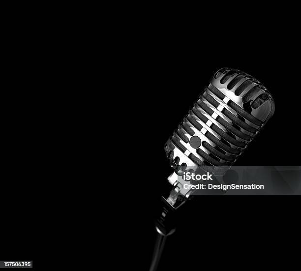 Retro Microphone Stock Photo - Download Image Now - Microphone, Black And White, Rock Music
