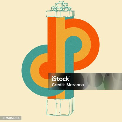 istock Hand drawn gifts in retro style. Vintage illustrations present box and colorful lines. 60s, 70s, 80s poster style 1575064800