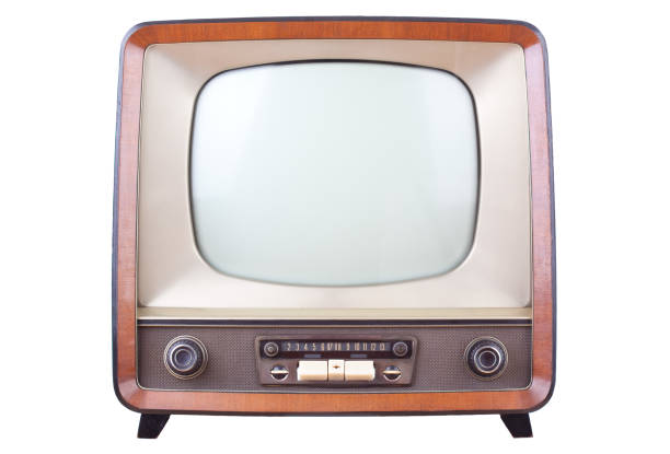 Vintage television Vintage black and white television isolated on white 1950 stock pictures, royalty-free photos & images