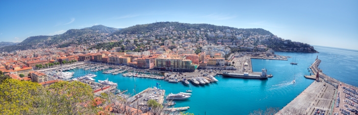 Port district in the city of Nice, France on the famous French Riviera.