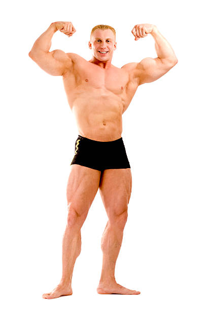 тело builder, которые позируют на белом фоне - men body building human muscle muscular build стоковые фото и изображения