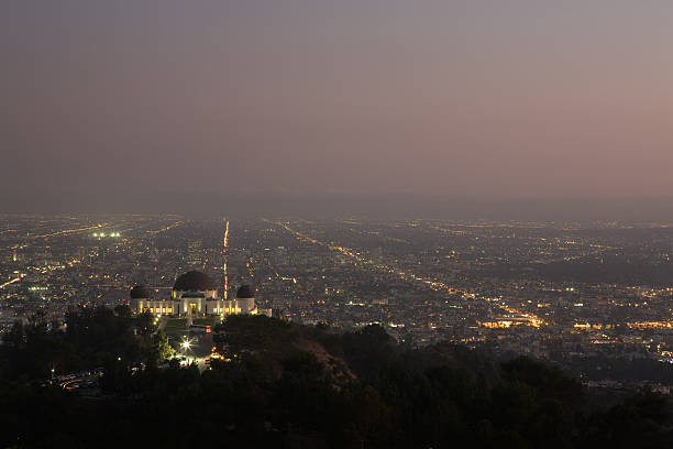Nightfall Griffith Park, L.A.  griffith park observatory stock pictures, royalty-free photos & images