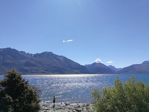 spectacular lake and mountain view during summer at new zealand
