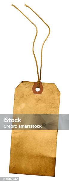 Vintage Grungy Cardboard Tag With Cotton String Attached Stock Photo - Download Image Now