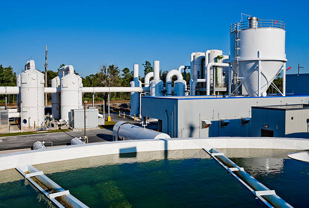 Water Treatment Facility with Water Tank in Foreground stock photo