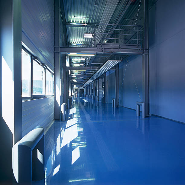 istock Endless  new industrial building floor in blue mood daylight 157507416