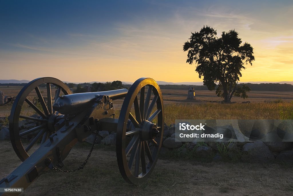Gettysburg Sunset A cannon at the Gettysburg Battlefield at sunset. Picture taken at the "High Water Mark." American Civil War Stock Photo