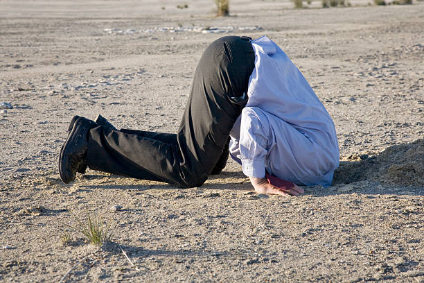 Head in the Sand A business man in denial. An image using humour to represent ignorance, denial and obstinate views we see when people refuse to see the truth. head in the sand stock pictures, royalty-free photos & images