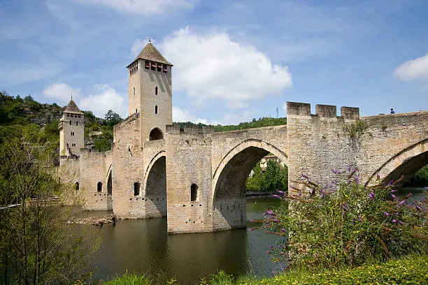 Europe, France, South West, Midi Pyrenees, Lot, 46, Cahors, Lot River, the historic Pont Valentre fortified bridge