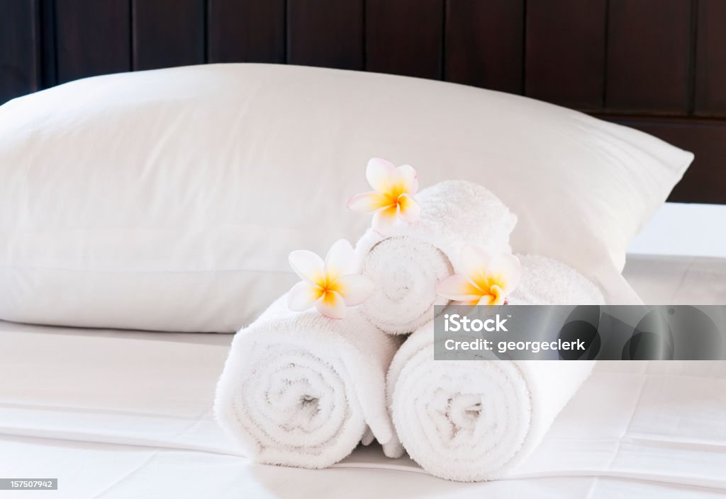 Hotel de luxo cama Close-Up - Royalty-free Toalha Foto de stock