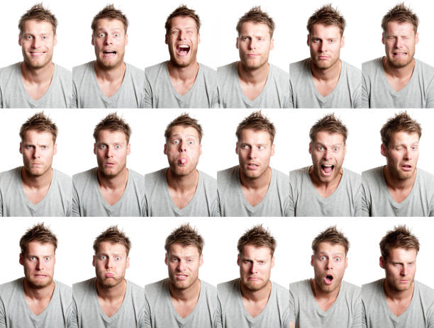 istock 18 different facial expression from handsome man with beard 157508188