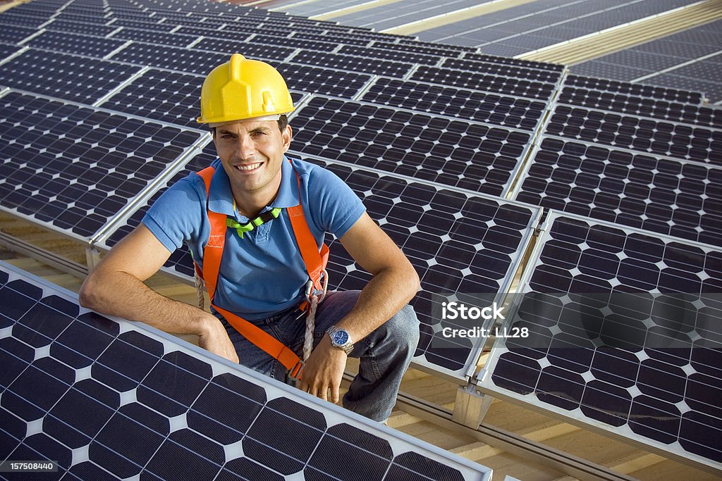 Technician portrait  Solar Panel Stock Photo