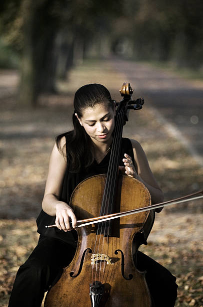 istock Woman with cello in an allee 157508996