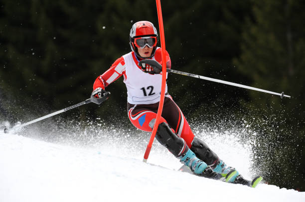 istock Young women at slalom ski race 157509073