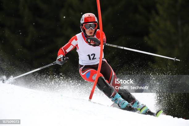 Young Women At Slalom Ski Race Stock Photo - Download Image Now - Skiing, Ski, Slalom Skiing