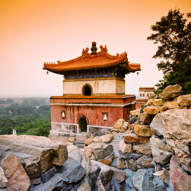Beijing / China - October 8, 2018: Wanchun Pavilion at Jingshan Park, Prospect Hill, in Beijing, China