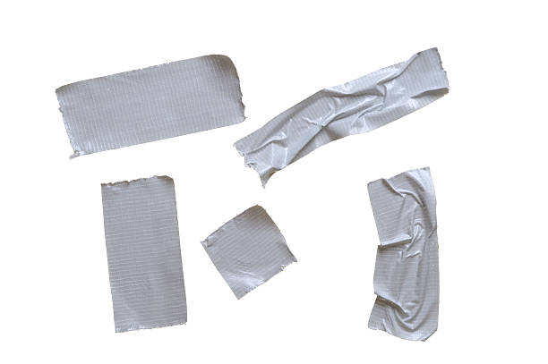 Five Pieces Of Duct Tape On Pure White Background Stock Photo