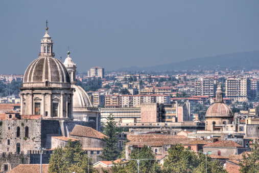 Skyline of the Sicilian coastal city Catania showing Vaccarini's famous Duomo. Main focus on cathedral.