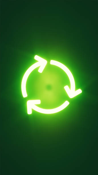 green luminous recycle symbol on dark stage, cycle and technology theme, 3d rendering