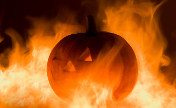 Burning Halloween Pumpkin stock photo