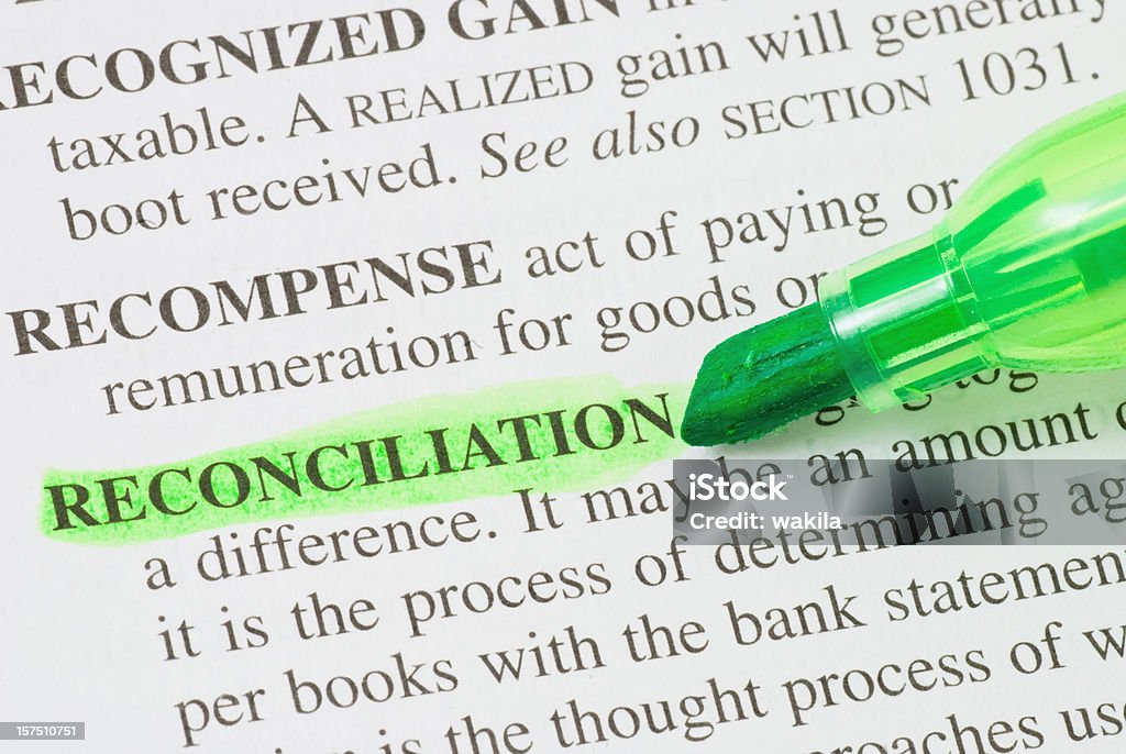 reconciliation definition highligted in dictionary  Abstract Stock Photo