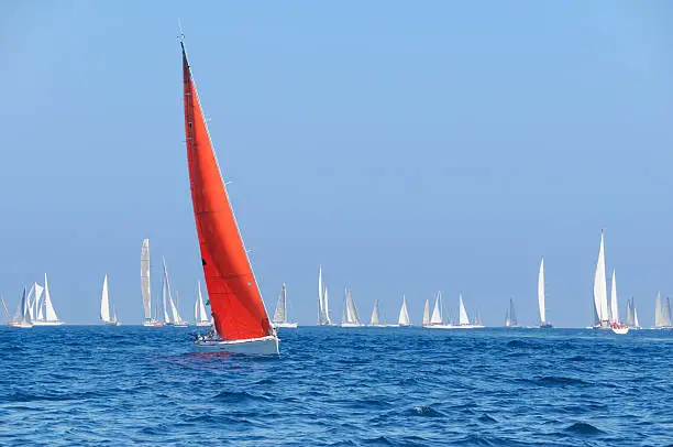 Sailboats during a regatta.  French Riviera