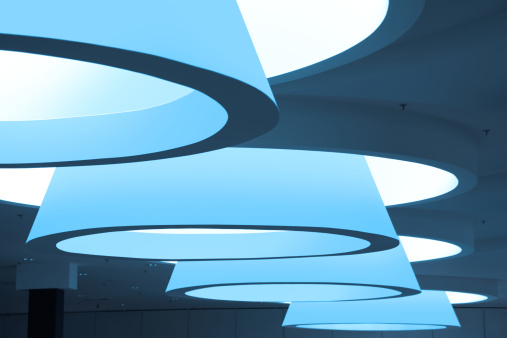 Futuristic modern blue ceiling interior