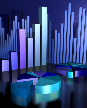 High quality 3d render of business graphs and charts