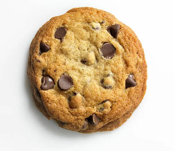 Photo of Homemade Chocolate Chip Cookie on white, overhead, XXXL
