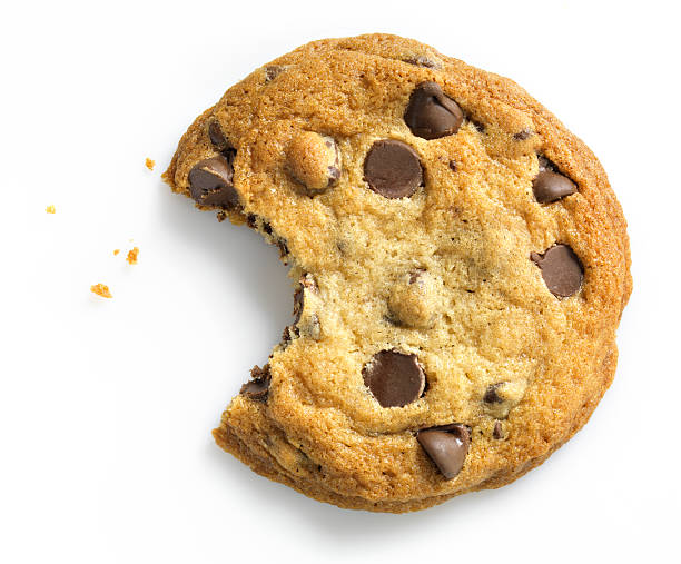 Chocolate Chip Cookie with bite on white stock photo