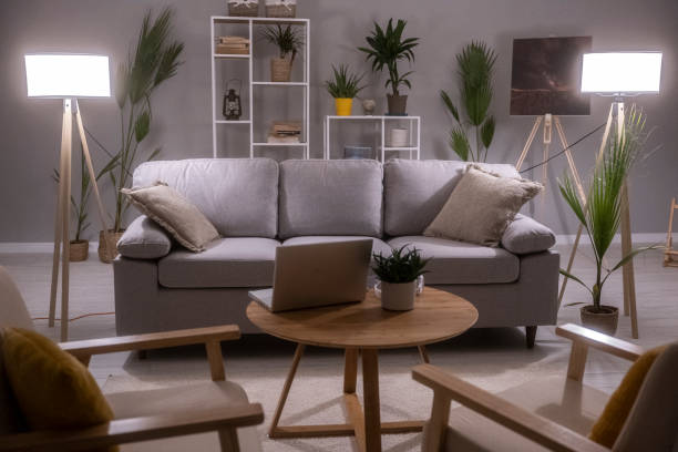 Living room at night.