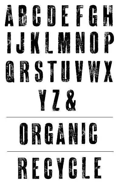 Classic Retro poster style condensed font woodblocks. Letterpress Caps hand printed using printing ink and roller. Each letter has been scanned and cleaned up to a very high quality. Recycle and Organic have been typeset using this alphabet to provide appropriate examples of how effective this set of hand printed letters is. Enjoy.