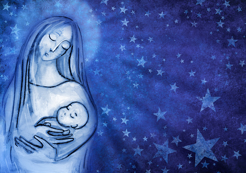 Mary with the Child Jesus before starry blue textured background - created with interesting technique - handmade aquarell and digital elements are combined.

Similar technique:
[url=file_closeup.php?id=7635835][img]file_thumbview_approve.php?size=1&id=7635835[/img][/url] [url=file_closeup.php?id=7818743][img]file_thumbview_approve.php?size=1&id=7818743[/img][/url] [url=file_closeup.php?id=11333916][img]file_thumbview_approve.php?size=1&id=11333916[/img][/url] [url=file_closeup.php?id=11362116][img]file_thumbview_approve.php?size=1&id=11362116[/img][/url]

Similar images:
 [url=file_closeup.php?id=8048792][img]file_thumbview_approve.php?size=1&id=8048792[/img][/url] [url=file_closeup.php?id=7943683][img]file_thumbview_approve.php?size=1&id=7943683[/img][/url] [url=file_closeup.php?id=8712022][img]file_thumbview_approve.php?size=1&id=8712022[/img][/url] [url=file_closeup.php?id=10810276][img]file_thumbview_approve.php?size=1&id=10810276[/img][/url] [url=file_closeup.php?id=11064942][img]file_thumbview_approve.php?size=1&id=11064942[/img][/url]