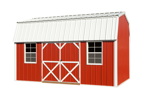 Red barn isolated on white, with clipping path.